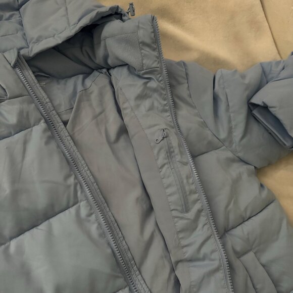 Girlfriend Collective puffer long jacket sz XXXL lightblue hooded zip pockets - Picture 9 of 13